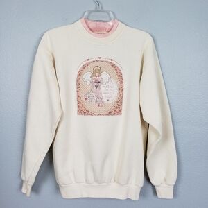 VALORIE'S FOLK ART APPLIQUE "Mother Is Special Angel" Sweatshirt Sz M Cream Pink